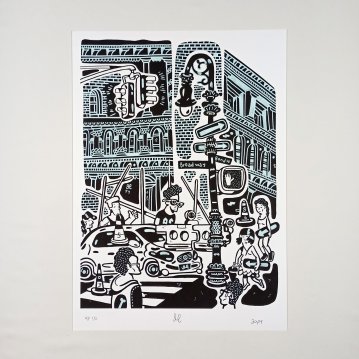 plakater-posters-kunsttryk, giclee-tryk, børnevenlige, illustrative, tegneserier, børn, humor, sorte, hvide, blæk, papir, plakater, Køb original kunst og kunstplakater. Malerier, tegninger, limited edition kunsttryk & plakater af dygtige kunstnere.