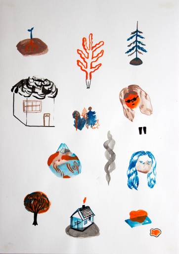 drawings, gouache, watercolors, abstract, figurative, botany, nature, black, blue, red, gouache, paper, watercolor, amusing, beautiful, danish, decorative, design, faces, houses, interior, interior-design, nordic, scandinavien, trees, Buy original high quality art. Paintings, drawings, limited edition prints & posters by talented artists.