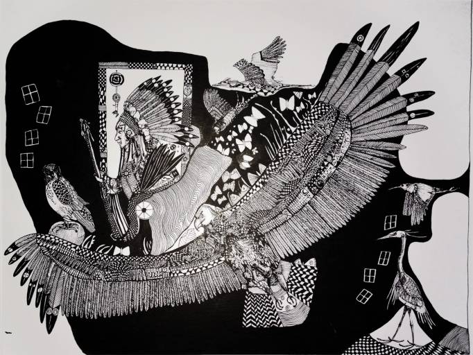 illustrations. Eagle, Indian, birds, Expressive modern art. animals. talented artists, online art gallery.